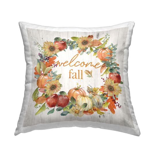 Stupell Industries Welcome Fall Pumpkin Wreath Decorative Printed Throw Pillow